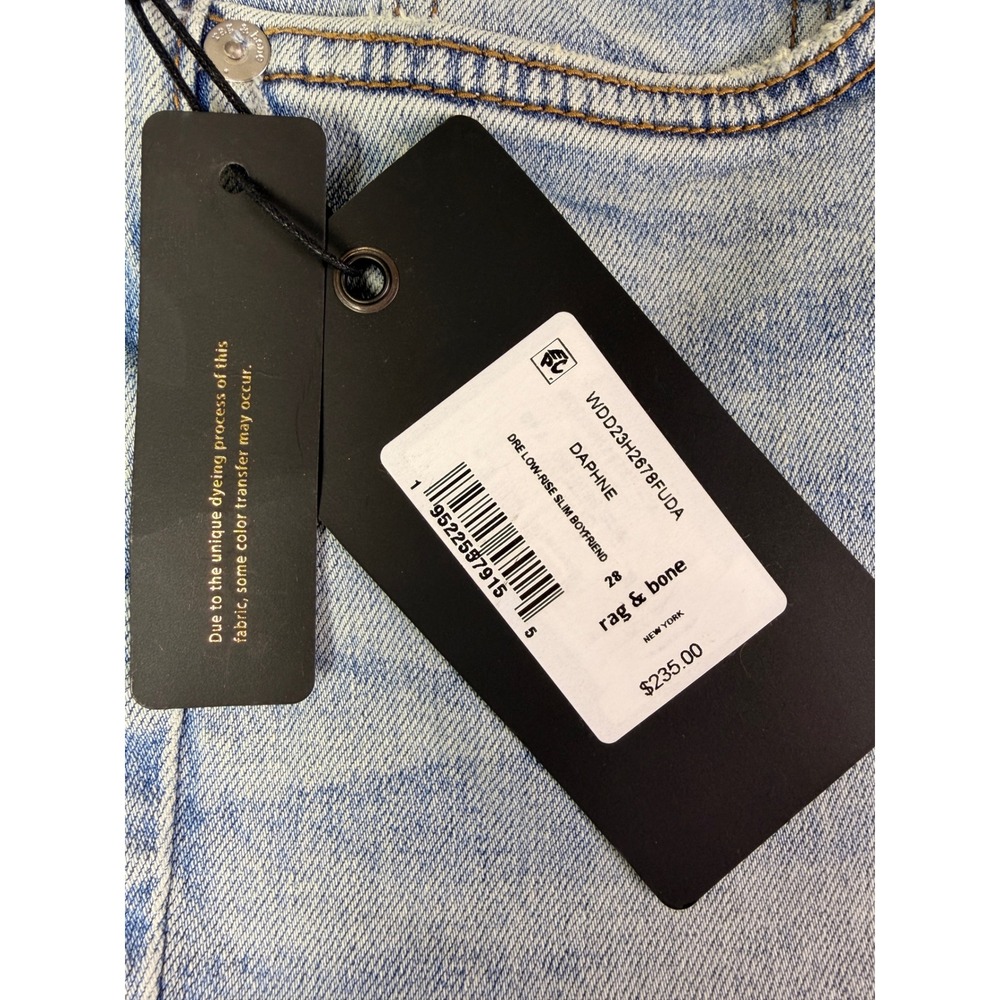 New Rag & Bone Size 28 The Dre Low-Rise Slim Boyfriend Jeans Daphne Blue Denim - Picture 7 of 12